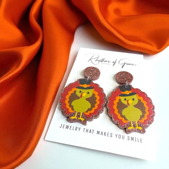 Feast Mode: ON – Glittery Turkey Earrings for Thanksgiving Fun! NWT Jewelry - Picture 9 of 9
